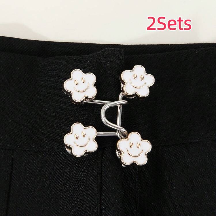 1/2/4 Pairs Flower Buckle Waist Cincher Removable Waist Clips Pants Buckle Accessories Waist Belt Adjuster - Multicolor - View 24