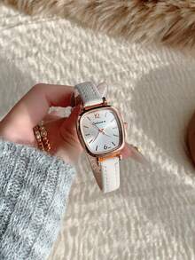 1pc Square Belt Women's Quartz Watch Exquisite And Compact Suitable For Daily Matching With Birthday/Graduation Gifts And Gathe