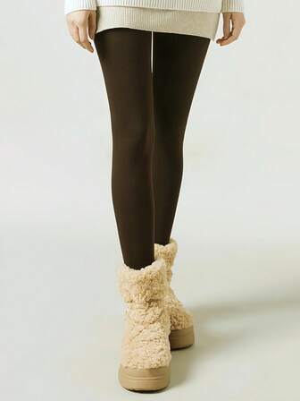 1双120D深棕色丝绒连裤袜 - 面料，纯色，可手洗，时尚全长女士连裤袜，丝绒质感，弹力面料