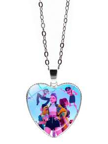 K-Pop Girl Group Heart Necklace Pendant, Cross-Border Popular Anime Cartoon Peach Heart Sweater Chain Accessory