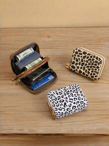 时尚个性双拉链多功能零钱包，多种颜色可选，豹纹图案卡包，多卡位收纳，适合存放信用卡，女士迷你钱包，小巧可爱钱包。