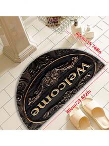 欢迎回家半圆形门垫 - 仿木雕设计，防滑，可水洗，适用于客厅、露台、玄关 - 农舍风格装饰 - 彩色 - 查看 12