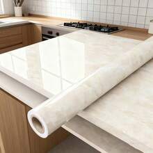 1 Roll Beige Self-Adhesive Waterproof Wallpaper - Oil And Heat Resistant, Marble Pattern, Easy To Cut, Suitable For Kitchen Countertops, Furniture Renovation And Wall Protection. Made Of Textured Vinyl Material, Perfectly Matches Modern Kitchen Home Decor Wallpaper And Furniture Renovation. Size: 15.7 Inches X 39.3 Inches / 118.1 Inches / 196.8 Inches - Beige - View 11
