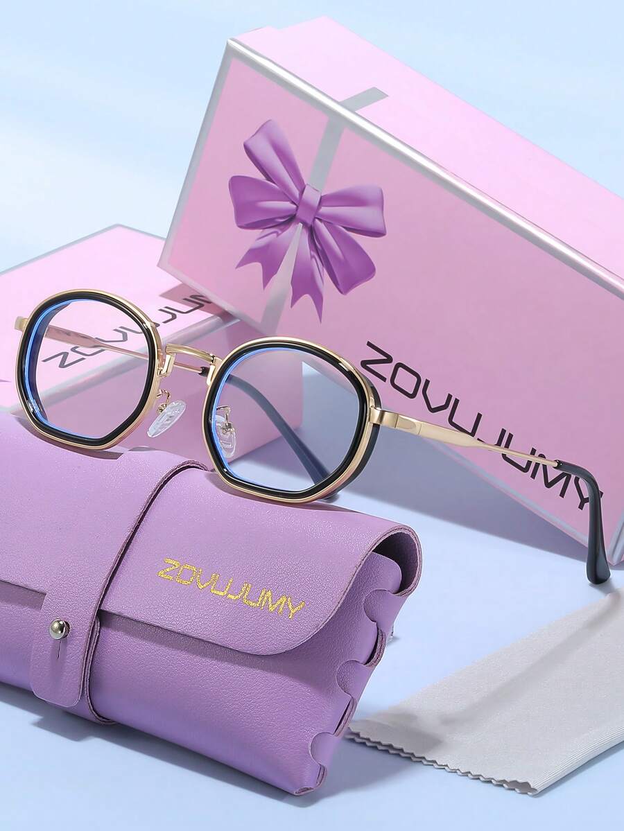 ZOVUJUMY Kính mắt ZOVULJUMY gọng oval đen vàng thanh lịch, tròng kính trong suốt, càng kính trang trí vàng, tròng kính màu xanh lam, phong cách cổ điển sang trọng, giúp khuôn mặt thon gọn, phù hợp cho việc đi làm và uống trà chiều. - Trong sáng - Xem 1