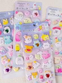 1张3D立体贴纸，可爱小猫图案装饰贴纸；动物造型3D泡泡贴纸；适用于装饰笔记本电脑、手机壳、水瓶和其他DIY项目；四季皆宜；产品上的心形和菱形图案颜色随机。 - 彩色 - 查看 4