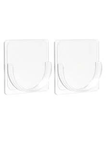 2pcs Clear Shower Curtain Rod Holder, Modern ABS Punch-Free Curtain Rod Rack For Bathroom Home Bathroom Decor Fall Decor Bathroom Accessories Back To School - White - View 12