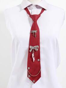 1pc Women's Fashion STAR Letter Small Star Bow Tie Decor Chain Necklace, Black/Green/Pink/Red, Suitable For Party, Casual, School, Daily Wear - A - View 3