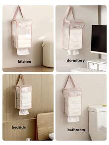 1pc Transparent Large Capacity Hanging Tissue Box, Suitable For Bathroom - Can Also Be Used To Store Clothes, Dorm Supplies And Household Essentials. Waterproof Shower Storage Bag (Pink, Upgraded Version)