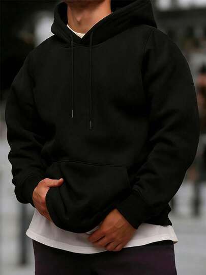 Men's Solid Color Casual Hoodie, Pullover Hooded Sweatshirt With Pockets, Adjustable Drawstring, Oversized Kangaroo Pocket, Comfortable Suitable For Various Body Types