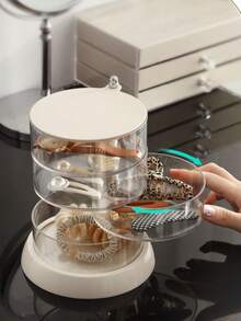 1pc Makeup Sponge Storage Box/Jewelry Box, Transparent Multi-Layer Rotating Earring, Bracelet And Hair Accessory Organizer Box With Cover, Dust-Proof Storage Rack, Multi-Functional Desktop Organizer, Jewelry Box - Clear - View 6