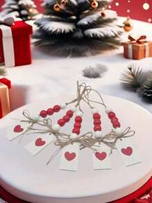 1/6件装木质心形红白串珠流苏花环，经典情人节家居墙饰，婚礼及情人节流苏串珠心形木珠装饰，室内及婚礼房间摆件，乡村风格装饰木珠婚礼及情人节装饰，情侣礼物，串珠吊坠配饰，爱情主题家居悬挂装饰，节日装饰 - 彩色 - 查看 3