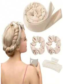 4 pièces Accessoires et outils pour cheveux de femme, friseur sans chaleur, outils de coiffure, pinces à cheveux, élastiques à cheveux, kit de coiffure, ensemble de coiffure - Noir 4 pièces - Voir 6