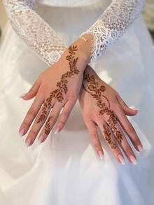 1pc Valentine's Day Henna Temporary Tattoo Sticker, Featuring Minimalist Red Henna Rose Design. Artistic, Waterproof, Sweat-Proof, Washable, Non-Reflective, Simulating Henna Tattoo Effect. Apply On Hands. Suitable For Fashionistas, Lasts 3-5 Days. - Brown - View 4