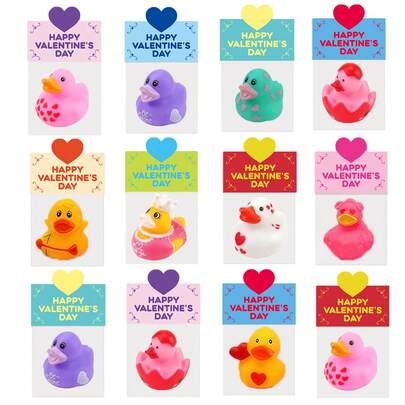8/16pcs Valentine's Day Rubber Ducks, Comes With Gift Card, Cute Sensory Toys, Suitable For Valentine's Day Party Favors, Classroom Rewards, Gift Exchanges, School Incentives And Stuffer Fillers, Random Colors And Styles.