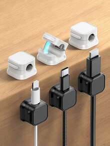 10pcs Rotatable Magnetic Cable Organizer, Non-Slip Cable Holder, Desktop Charger Cable Clip, Practical Home Cable Management Tool, Multi-Function Hook, Desktop Storage, Home Office Setup, Stylish Organizer, Compact Design, Non-Slip Handle, Desktop - White - View 9