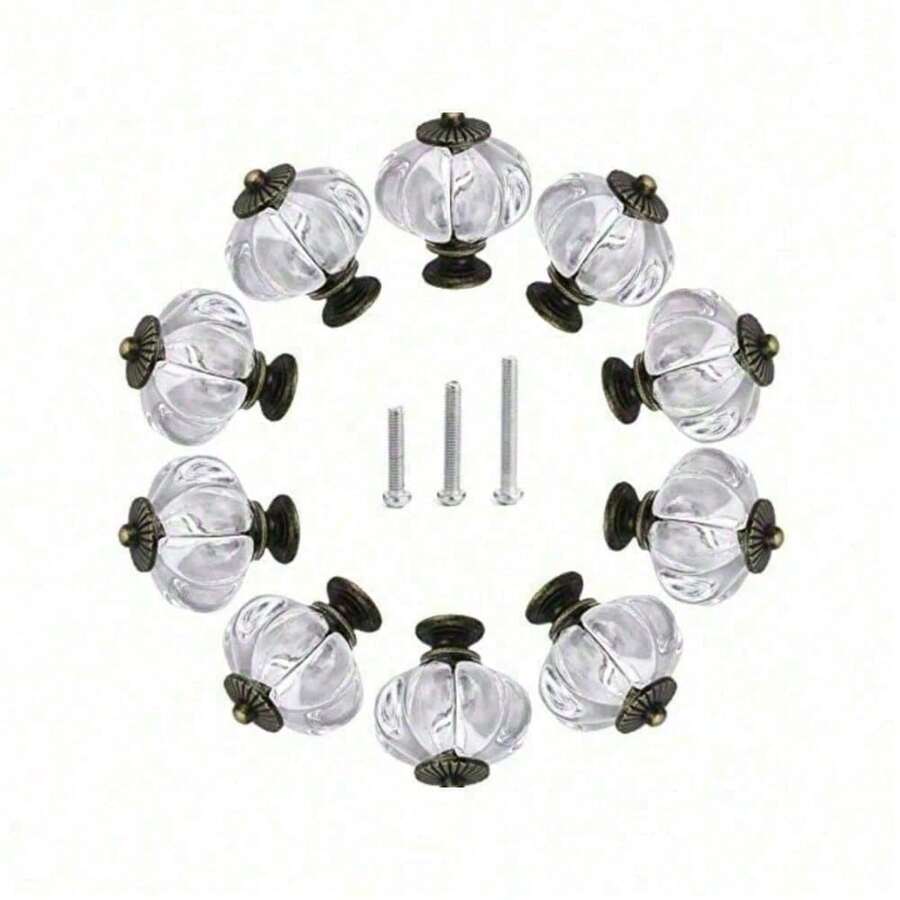 Acrylic Cabinet Knobs, Clear Pumpkin Dresser Knobs Antique Vintage Decorative DIY Handles Pulls For Wardrobe, Closet, Drawers, Kitchen Furniture Or Kids Room With 3 Sized Screws - Clear - View 1