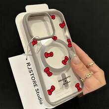 SANRIO Cute Red Ribbon Lucky H-Hello Kitty Magnetic Wireless Phone Case For 17 16 15 14 13 12 11 PRO MAX PLUS Drop-Proof Cartoon Cover - A3H - Xem 4