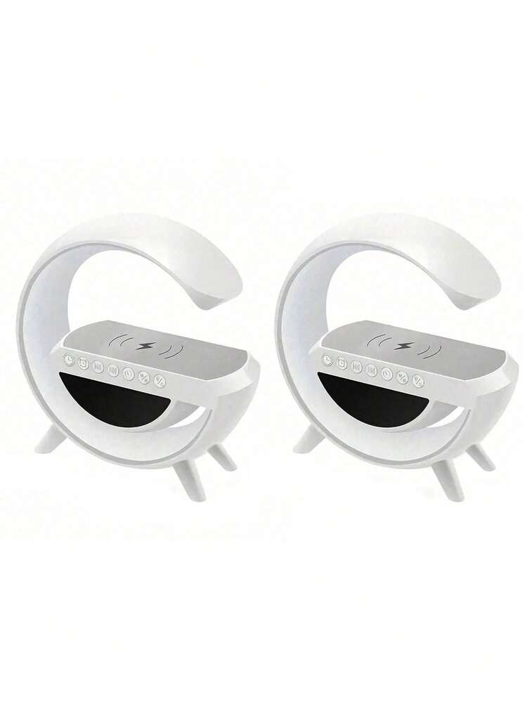 1/2pcs Multifunctional G-Shaped Bluetooth Speaker Digital Alarm Clock Lamp, Supports Wireless Charging & RGB LED Mood Lighting, Bedside Table Home Decor, Adjustable Lighting Modes, Suitable For Bedroom, Office, Gaming Desk, Bedside, Holiday Gift - Multicolor - View 11