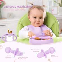 12pzs Platos para Niños Silicon, Set de Vajillas Silicona de Alimentación, Sin BPA, Fácil de Limpiar, Apto para Microondas, Regalos de Navidad para Niña/Niño (Púrpura),36982494 - Rosado Sandía - Ver 5