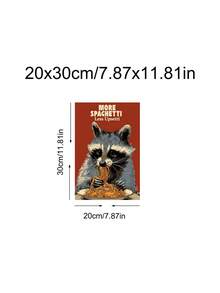 1幅“饿猫意大利面”图案海报，幽默海报，趣味厨房墙饰，复古趣味浣熊意大利面海报，幽默厨房墙饰，节日礼物，卧室装饰，客厅装饰，办公室装饰，餐厅装饰，墙饰，家居装饰，房间装饰，帆布墙饰，海报，带框墙饰，可选画框 - 彩色 - 查看 14