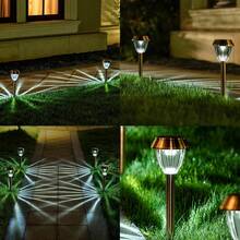 Conjunto de 4 luminárias solares externas, à prova d'água, com 15 lúmens de duração, ideais para caminhos e jardins. Feitas em aço inoxidável, com iluminação branca fria. - branco frio - Ver 3