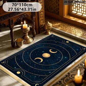 1pc Mysterious Astrology Theme Decorative Mat, With Deep Blue Base, Accented By Star, Moon And Celestial Elements, Complemented By Golden Decorative Lines, Mysterious And Romantic Style, Suitable For Entryway Or Leisure Area With Dark Or Occult Themes, Fitting For Sacred Religious