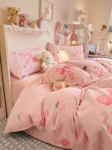 1pc Milk Velvet Single Duvet Cover New Thickened Warm And Comfortable Coral Velvet Autumn And Winter Quilt Cover Bedding - Pink - View 7