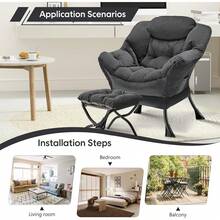 Silla tapizada plegable con otomano, moderna, grande, con reposabrazos, para descanso, ocio, lectura, para recámara, oficina, gris oscuro-f - Beis - Ver 5
