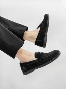 男士休闲乐福鞋，轻便透气平底纯色驾车鞋，套脚莫卡辛鞋，室内/室外鞋，舒适护理鞋 - 黑色 - 查看 9