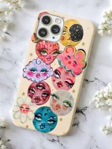 1 elegante funda para teléfono, no incluye cordón ni soporte. Esta funda gruesa 2 en 1 presenta un fantástico diseño de cielo estrellado con vibrantes patrones de luna y flores, que irradia un estilo moderno. Adecuado para teléfonos compatibles: 17, 17air, 16, 15, 14, 13, 12, 11, PRO, X, XS, PLUS, y también S21/22/23/24/25 Ultra/FE+, NOTE20 Ultra, A71/56/55/54/53/52/36/34/26/25/23/16/15/14/13/06. un regalo de cumpleaños considerado para novias, novios y amigos. - Multicolor - Ver 3