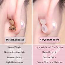 Broches de silicona transparente y plástico para pendientes - Broches de pendientes, almohadillas estabilizadoras de pendientes para pendientes pesados, broches de repuesto cómodos que evitan el descolgamiento del lóbulo de la oreja, se ajustan a pendientes grandes, con formas de corazón y diseños acrílicos - Espaldas de aretes - Ver 3