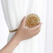 1/2pcs Magnetic Curtain Clips, Golden Crystal Flower Curtain Decor No Drill, Curtain Clips With High Elastic Spring Wire, Home Decor - Multicolor - View 3