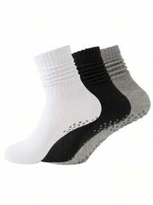 3 pares de calcetines deportivos multiusos de unicolor para mujer, minimalistas y casuales, adecuados para todas las estaciones, deportes al aire pilates, calcetines de yoga, calcetines tubo casuales de ballet, uso diario y ejercicio, incluyendo calcetines con agarre, excelentes para regalar - Multicolor - Ver 5