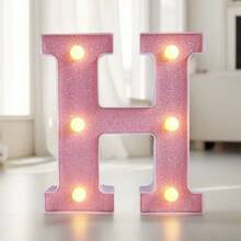 1个LED发光字母/数字灯，粉色发光字母，电池供电闪烁字母灯，适用于派对、求婚、婚礼、餐桌、墙面装饰、生日、客厅、卧室装饰 [不含电池] - 暖白色 - 查看 31