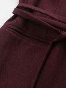 Women's Solid Color Lapel NeckTie Blended Jacket Spring - Burgundy - View 4