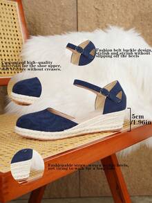 Women's Elegant Strap Buckle Wedge Platform Slip-On Shoes, Suitable For All Seasons - Blue - View 9