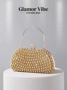 奢华水晶宝石手拿包，优雅闪亮腕带钱包，适合婚礼派对、舞会、宴会、女性礼物、生日、情人节 - 金色 - 查看 3