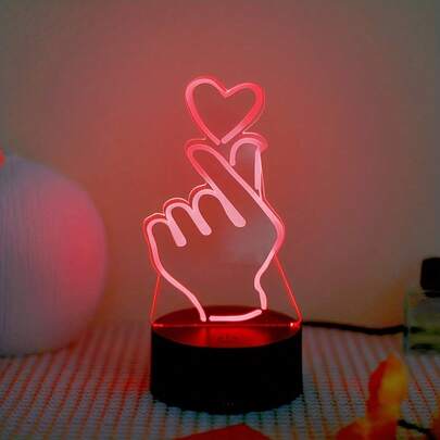 Plug-In Touch 7-Color Heart-Shaped 3D Desk Lamp, Creative Atmosphere Decorative Light, Heart-Shaped, Valentine's Day Gift