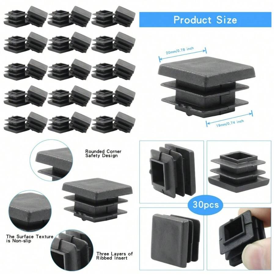 Black Plastic Plugs For 3/4 Inch Square Tubing, Fence And Chair Leg End Caps, 30 Pcs - 1 - View 1