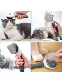 1pc Upgraded Soft Rubber Handle Cat Brush, Dog Brush, Flea Comb, Pet Deshedding And Grooming Brush, Cat Grooming Tool, One-Click Efficient Hair Removal Tool, Pet Grooming Brush, Pet Massage Brush, Detangling Tool, Pet Cleaning Tool, Fur Collection, Suitable For Long-Haired Pets, Essential Pet Deshedding Seasonal Item, Pet Supplies, Cat Supplies, Dog Supplies - Multicolor - View 3