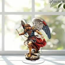 1 Tượng Thánh Michael Tổng lãnh thiên thần cỡ lớn có thể xoay - Thiên thần đứng năng động cầm giáo và khiên, cánh màu xanh vàng, áo choàng đỏ - Vật trang trí để bàn bằng acrylic nặng, thích hợp cho nhà, văn phòng, nhà thờ - Trang trí tôn giáo Cơ đốc giáo trong nhà/ngoài trời - Biểu tượng của sự bảo vệ tâm linh. - Nhiều màu - Xem 5
