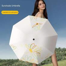 Meichoon - Paraguas de viaje con protección UV UPF 50+, portátil, compacto, 8 costillas, ligero, impermeable y resistente al viento, diseño de flores simple para mujeres para senderismo y mochilero,36986446 - Blanco - Ver 5