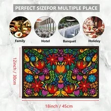 1/4/6/8/12 Pcs Colorful Floral Pattern Placemats (Linen), Washable Printed Table Mats, Surface Protector, Indoor Outdoor Dining Table Mats, Suitable For Holiday Parties, Kitchen & Dining - Multicolor - View 4