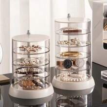 1pc Makeup Sponge Storage Box/Jewelry Box, Transparent Multi-Layer Rotating Earring, Bracelet And Hair Accessory Organizer Box With Cover, Dust-Proof Storage Rack, Multi-Functional Desktop Organizer, Jewelry Box - Clear - View 3