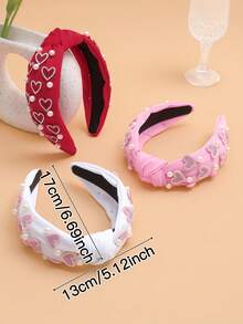 1件装女士水钻爱心仿珍珠打结宽发箍，情人节发饰，甜美可爱风格，女士发饰，适合节日派对、聚会，女士配饰，情人节礼物，装饰配饰，发带，发箍头饰 - 彩色 - 查看 8