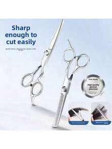 1 Pair Flat Scissors + 1 Pair Toothed Scissors Set. 2pcs Professional Unisex Hair Cutting Shears, Suitable For Left Or Right Hand, Thinning Shears For Soft Curly Hair, Fragrance-Free Haircut Set With Storage, Suitable For Men And Women - Multicolor - View 4