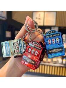 1pc Mini Slot Machine Keychain, Mini Casino Lucky Charm Keyring, Pocket Stress Relief Toy Pendant - Multicolor - View 6