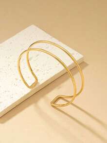 1pc Geometric Open Bangle Bracelet, Unique Design Women Arm Cuff, Suitable For Daily Wear, Wedding, Party, Holiday Gift - Yellow Gold - View 2