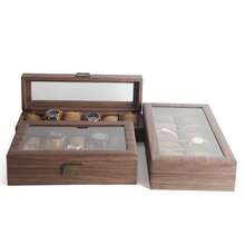 1个木纹皮革手表收纳盒，带玻璃窗，可展示手表和手镯 - 咖啡棕 - 查看 3