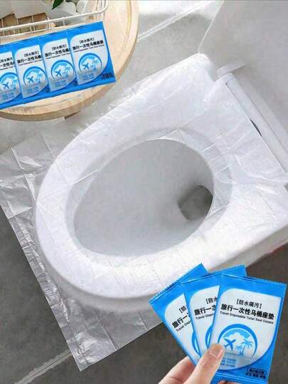1-50pcs Disposable Transparent Plastic Toilet Seat Covers, Easy To Clean, Waterproof Travel Hygiene Pad With Lining, Economical Household Item, Bathroom Decor, Autumn Decor